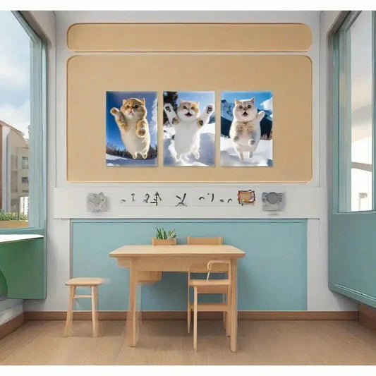 3pcs Orange Kittens in Winter Metal Print Ready to Hang Art