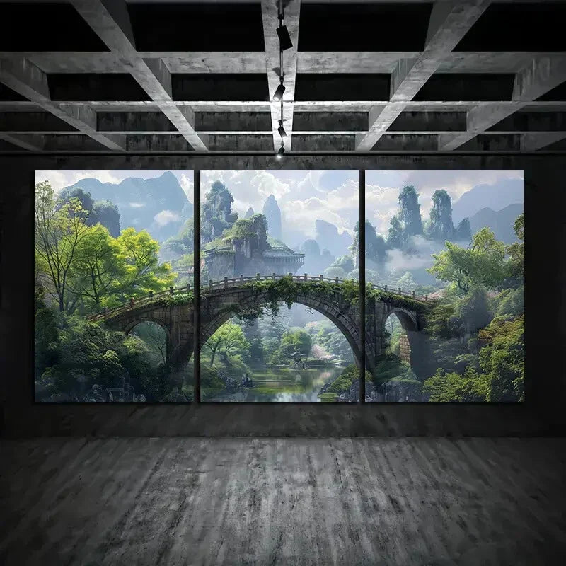 3pcs Peaceful World Of Mountains and Waters Metal Print Ready to Hang Art