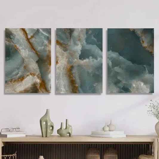 3pcs Marble Pattern Art, Light Luxury Metal Print Ready to Hang Art