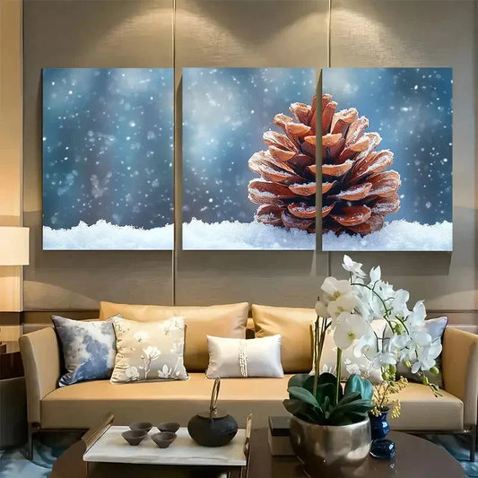 3pcs Rustic Pine Cone Winter Metal Print Ready to Hang Art