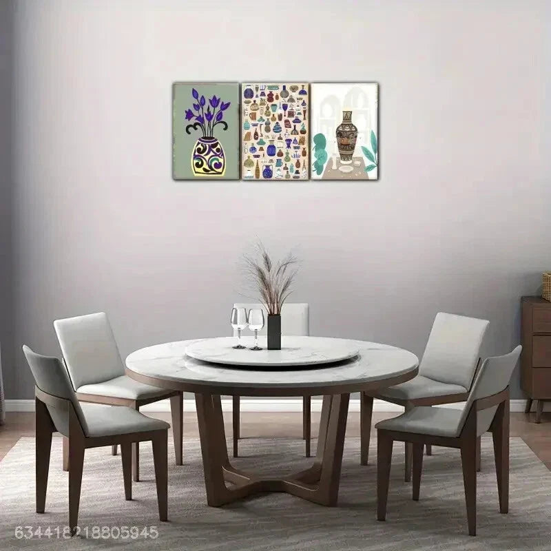 3pcs Sarawak pottery, Enchanting Blooms Metal Print Ready to Hang Art