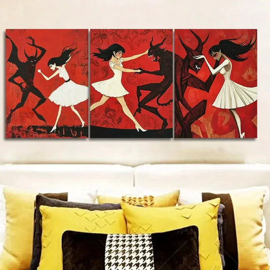 3pcs The Girl and the Beast Red & Black Wall Art Set Canvas Framed 40x60cm - High Quality Print 100% Australian Made Wall Canvas Ready to Hang