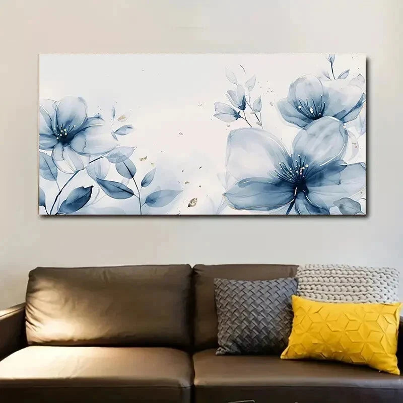 Abstract Blue Daffodil Wall Art wall canvas office home room framed 120x60cm