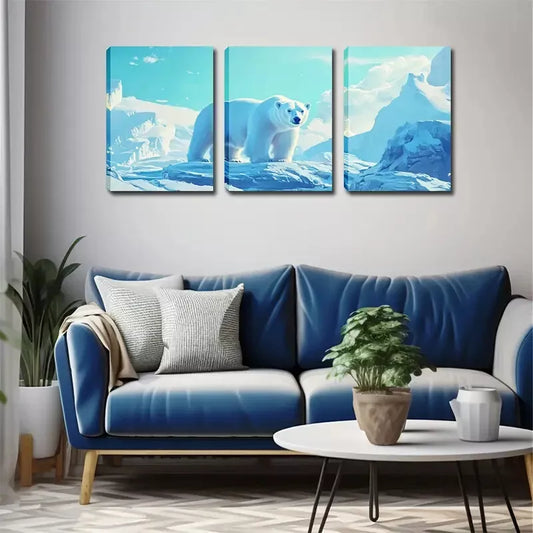 3pcs Polar Bear Above Glacier Wall Art Set Canvas Framed 40x60cm - High Quality Print 100% Australian Made Wall Canvas Ready to Hang