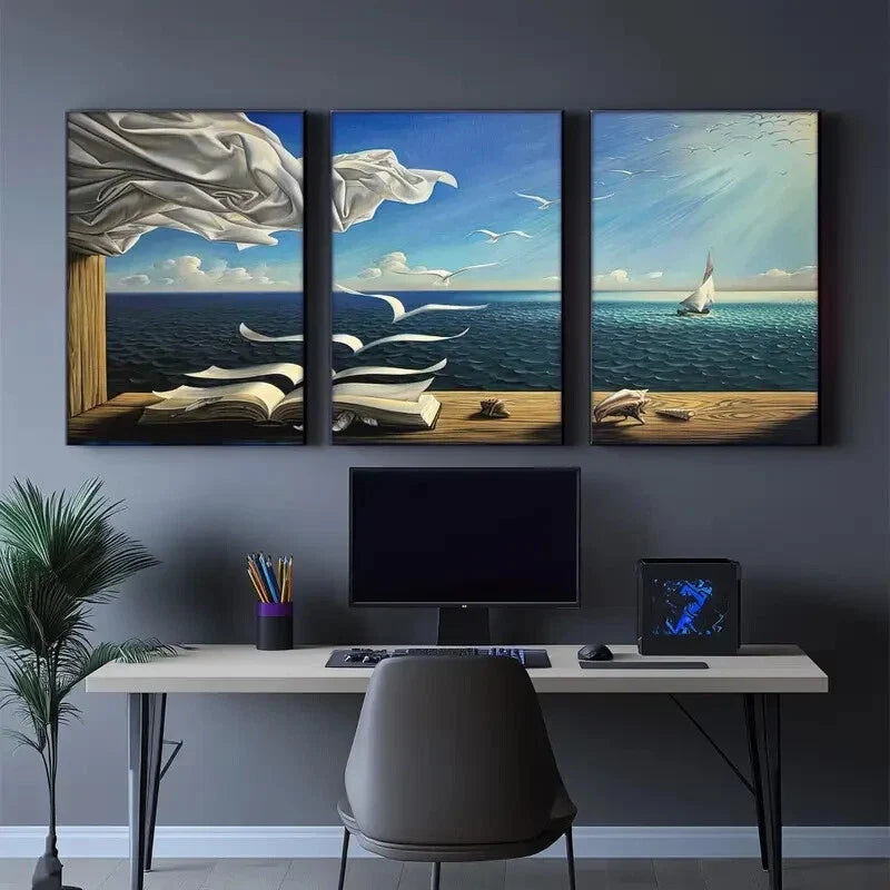 3pcs Seaside Beach Landscape Decorative Art Poster Metal Print Ready to Hang Art