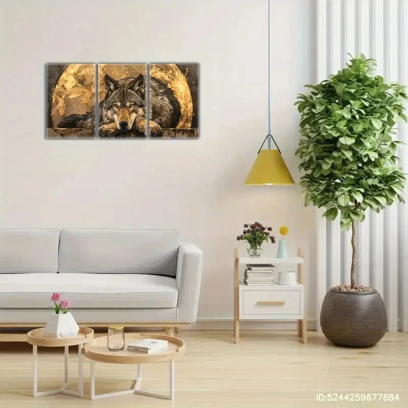 3pcs Golden and Black Design Native American Metal Print Ready to Hang Art