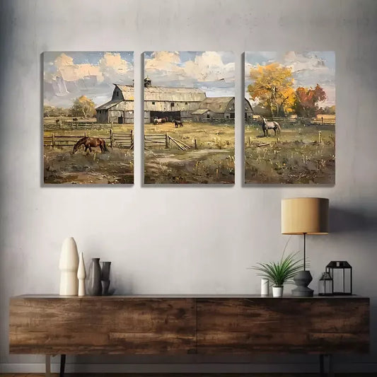 3pcs Rustic Farmhouse Landscape Canvas Framed 40x60cm - High Quality Print 100% Australian Made Wall Canvas Ready to Hang