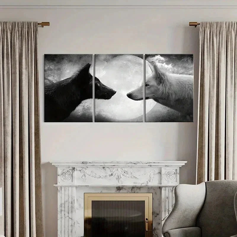 3pcs Two Wolves Under The Moon Metal Print Ready to Hang Art