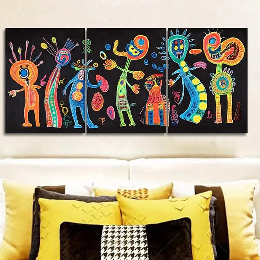 3pcs Surreal Character Graffiti Canvas Wall Art Set Canvas Framed 40x60cm - High Quality Print 100% Australian Made Wall Canvas Ready to Hang