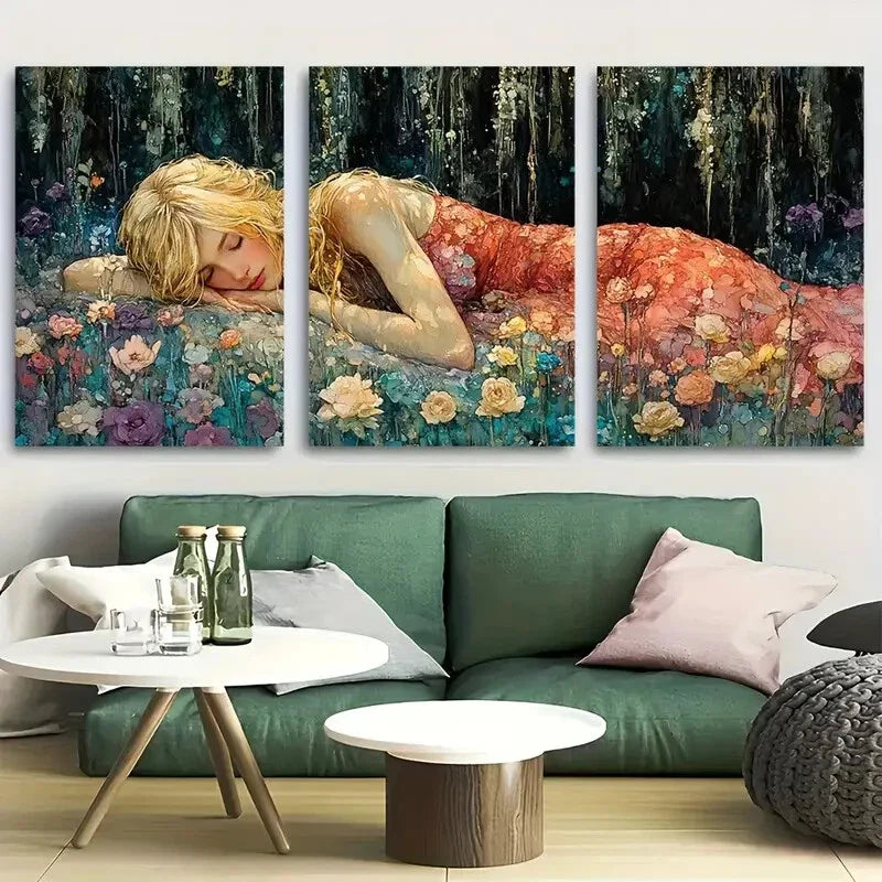 3pcs Elegant Nymph Resting In Forest Glade Metal Print Ready to Hang Art