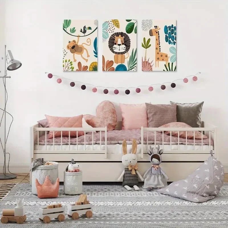 3pcs Baby Boy Watercolor Baby Animals Metal Print Ready to Hang Art