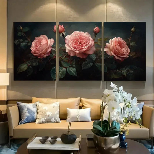 3pcs Dark Romantic Pink Rose Floral Still Life Metal Print Ready to Hang Art
