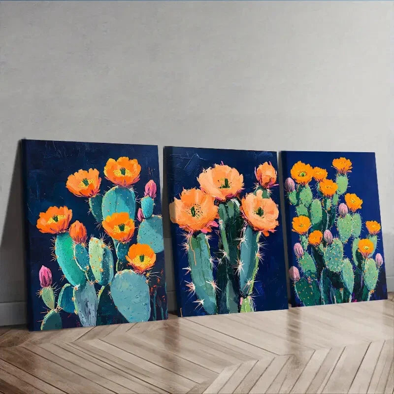 3pcs Night cactus Wall Art Set Canvas Framed 40x60cm - High Quality Print 100% Australian Made Wall Canvas Ready to Hang