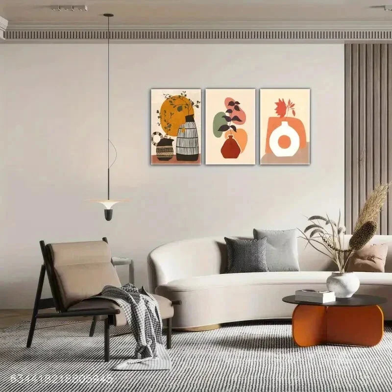 3pcs Modern Floral & Geometric Designs Metal Print Ready to Hang Art