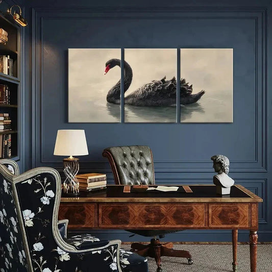 3pcs Black Swan Elegant Waterfowl Nature Wildlife Metal Print Ready to Hang Art