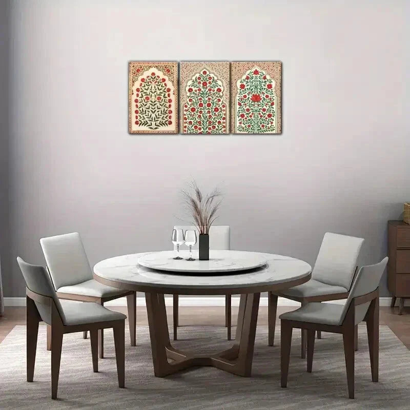 3pcs Red Floral Decorative Poster Stylish Metal Print Ready to Hang Art