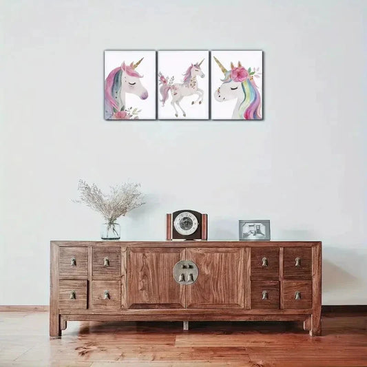 3pcs Magical & Colorful Floral Fantasy Creature Metal Print Ready to Hang Art