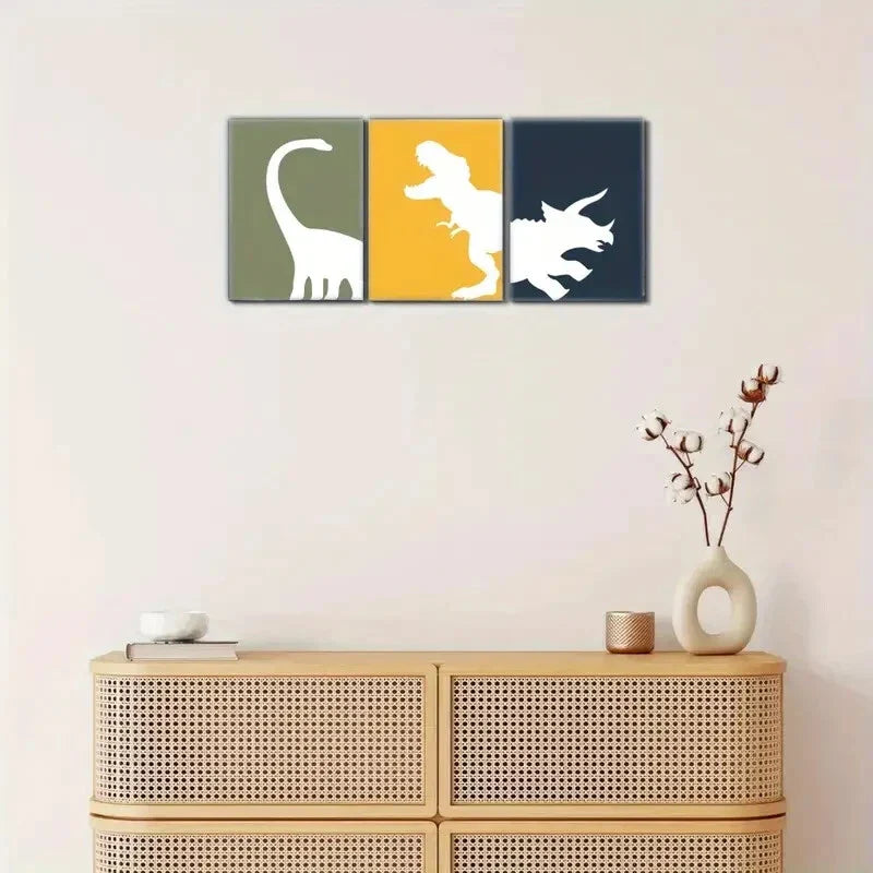 3pcs Dinosaur Decoration Poster Pop Art Metal Print Ready to Hang Art