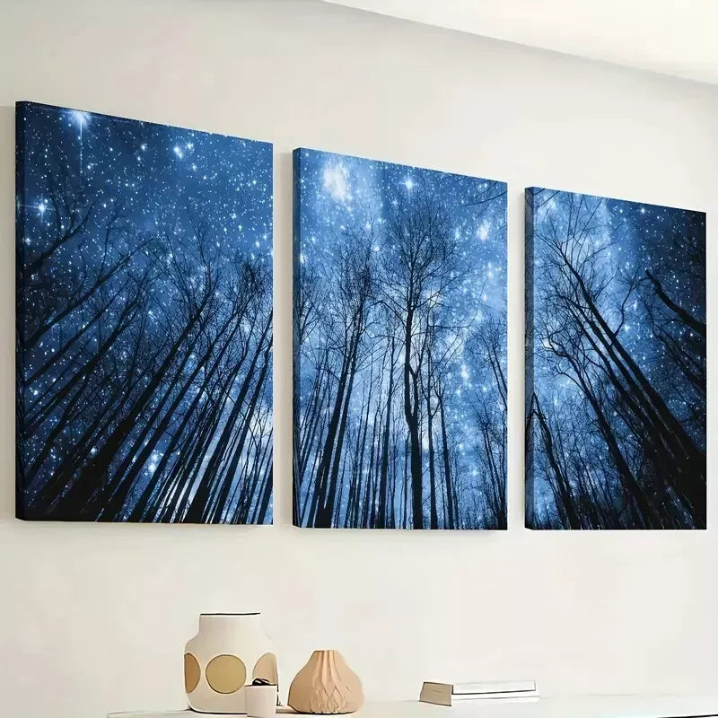 3pcs Dream forest, starry sky in the forest Wall Art Set Canvas Framed 40x60cm - High Quality Print 100% Australian Made Wall Canvas Ready to Hang