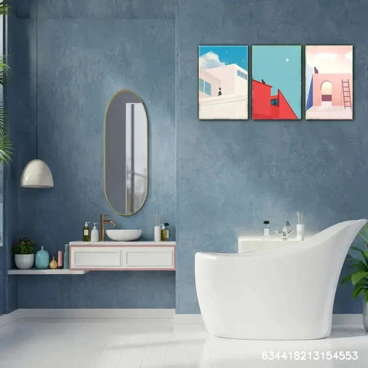 3pcs Cat and Building House Decoration Poster Metal Print Ready to Hang Art