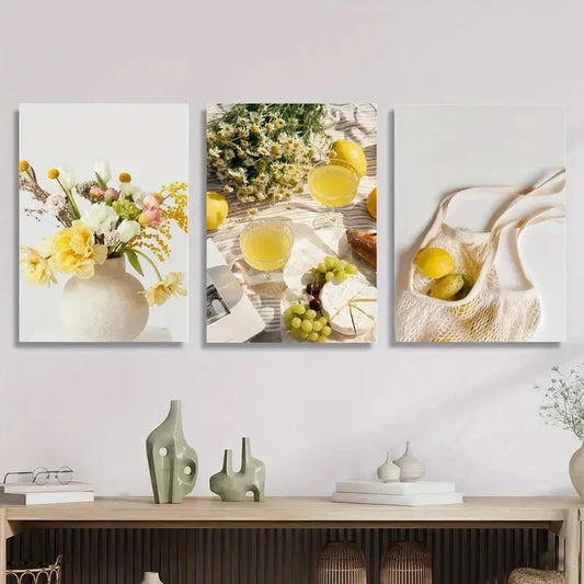 3pcs Enjoy picnic delicacies, lemon grape Metal Print Ready to Hang Art