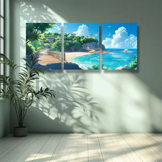 3pcs Wooden bridge Art Painting Metal Print Ready to Hang Art