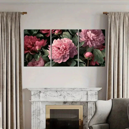 3pcs Romantic Pink Blossom Design Vintage Metal Print Ready to Hang Art