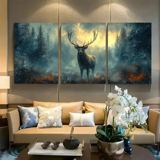 3pcs Mythical stag in the forest Metal Print Ready to Hang Art