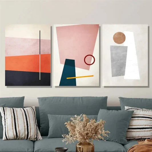 3pcs Bauhaus style color blocks, Metal Print Ready to Hang Art