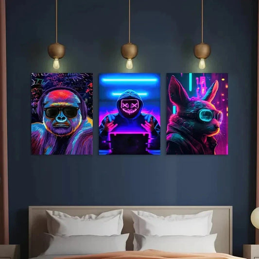 3pcs Graffiti Gorilla & Fashion Glasses Metal Print Ready to Hang Art