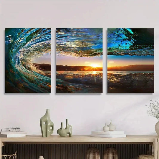 3pcs Amazing Natural Landscape of Tides Metal Print Ready to Hang Art