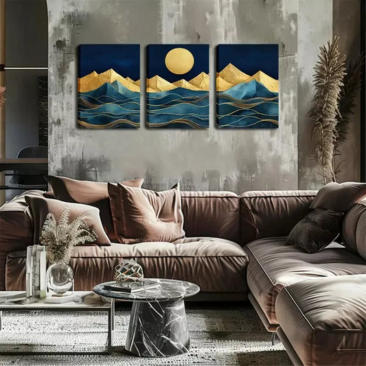 3pcs Exquisite Design, Mountain And Moon Wall Art Set Canvas Framed 40x60cm - High Quality Print 100% Australian Made Wall Canvas Ready to Hang