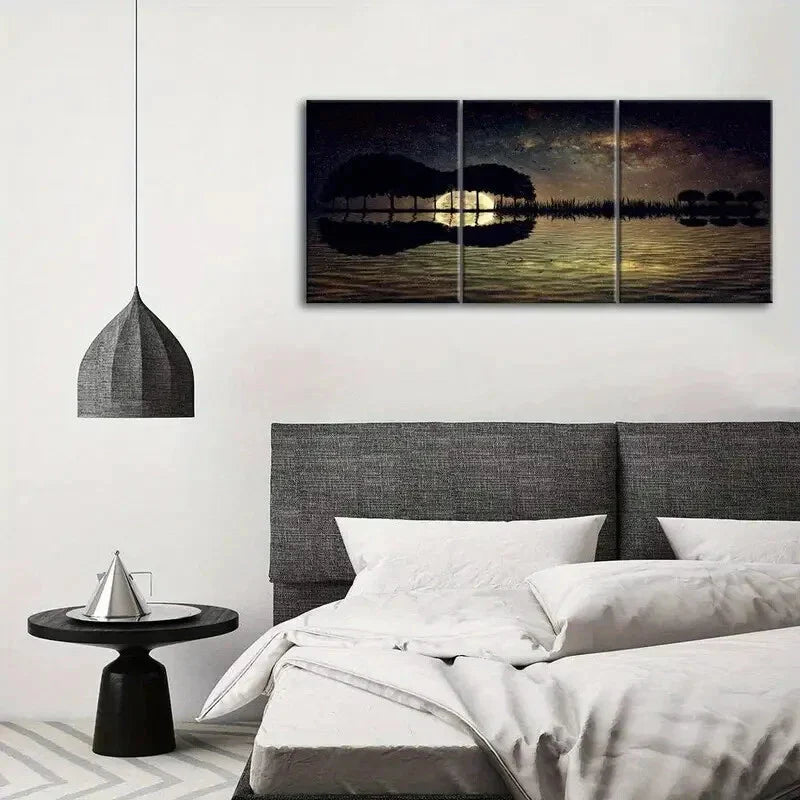 3pcs Starry Sky & Full Moon Night Design,Metal Print Ready to Hang Art