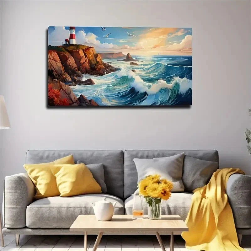 Ocean and Lighthouse Décor Wall Art Canvas Office Home Room Framed 120x60cm