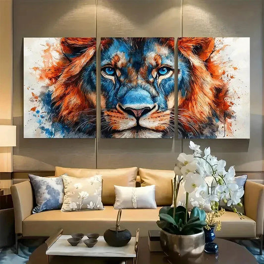 3pcs Vibrant Majestic Lion Watercolor Design Metal Print Ready to Hang Art