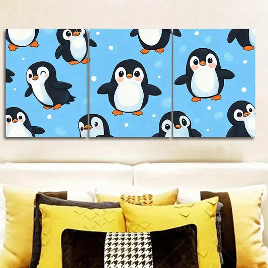 3pcs Lots of cute little penguins Wall Art Set Canvas Framed 40x60cm - High Quality Print 100% Australian Made Wall Canvas Ready to Hang