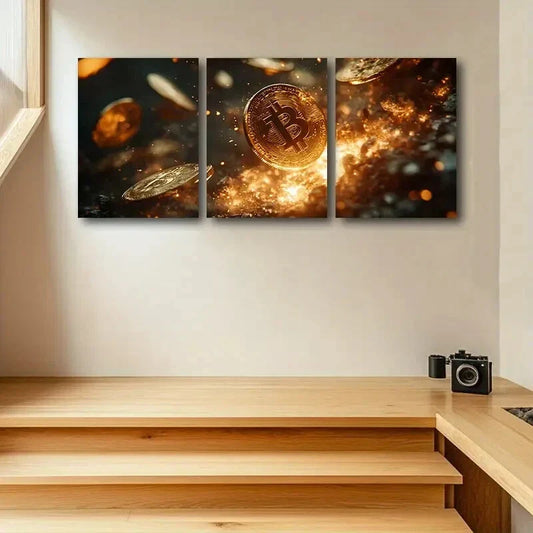 3pcs The Bitcoin logo Design Metal Print Ready to Hang Art