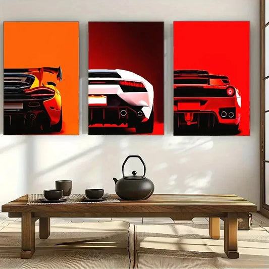 3pcs Modern Cool Sports Cars Art Posters Metal Print Ready to Hang Art