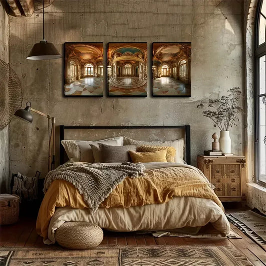 3pcs Modern Castle Building Wall Art Set Canvas Framed 40x60cm - High Quality Print 100% Australian Made Wall Canvas Ready to Hang