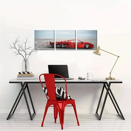 3pcs Red Sports Car Modern Motion Blur Wall Art Set Canvas Framed 40x60cm - High Quality Print 100% Australian Made Wall Canvas Ready to Hang