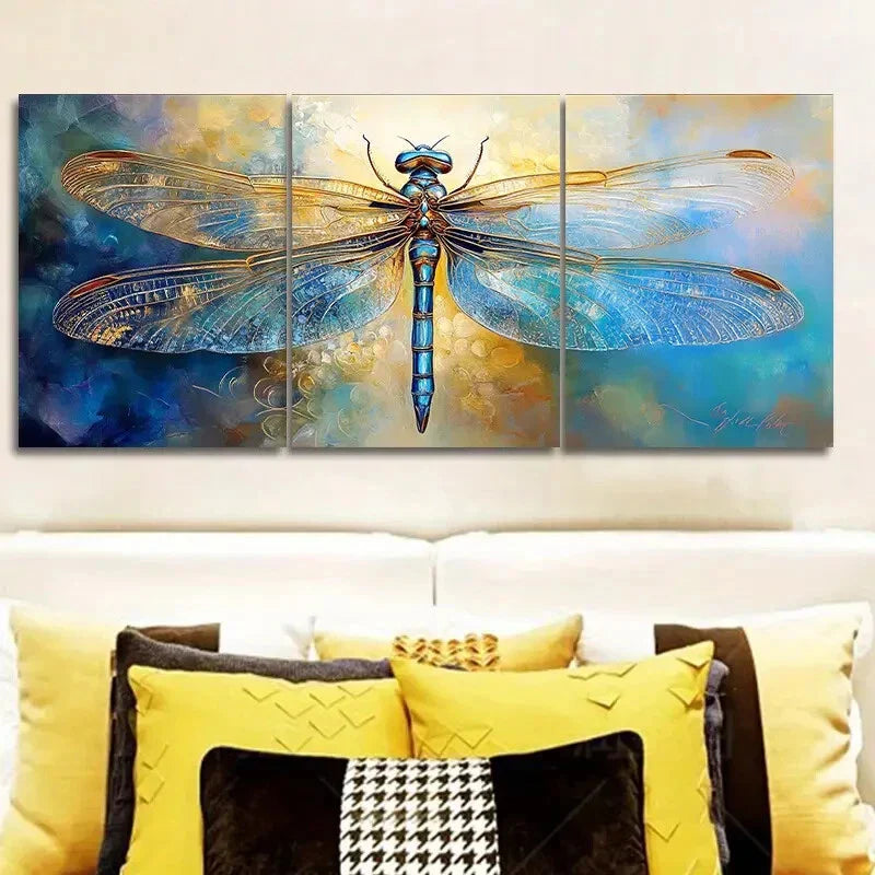 3pcs A beautiful blue dragonfly Metal Print Ready to Hang Art