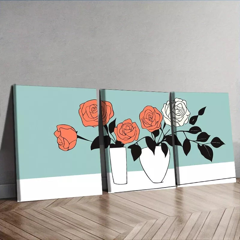 3pcs Deco Modern Floral Canvas Wall Art Set Canvas Framed 40x60cm - High Quality Print 100% Australian Made Wall Canvas Ready to Hang