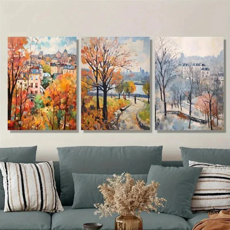 3pcs ,Autumn city park painting Kalemegdan Park Metal Print Ready to Hang Art
