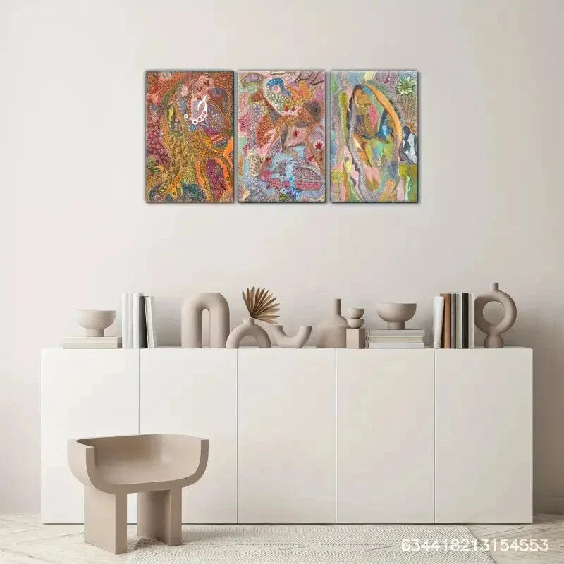 3pcs Abstract Colorful Dot Patterns Modern Set Metal Print Ready to Hang Art