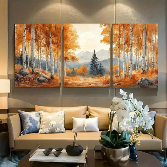 3pcs Birch Trees Aspens Forest Rustic Design Metal Print Ready to Hang Art