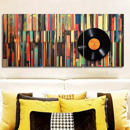 3pcs Inspired by Music on Vinyl Wall Art Set Canvas Framed 40x60cm - High Quality Print 100% Australian Made Wall Canvas Ready to Hang