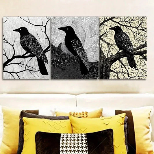3pcs The Psychic Crow Wall Art Set Canvas Framed 40x60cm - High Quality Print 100% Australian Made Wall Canvas Ready to Hang