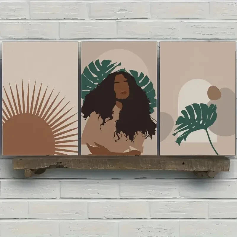 3pcs African American Wall Art Boho Posters Plant Metal Print Ready to Hang Art