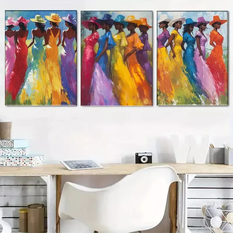 3pcs Colorful Elegant Women Triptych Wall Art Set Canvas Framed 40x60cm - High Quality Print 100% Australian Made Wall Canvas Ready to Hang