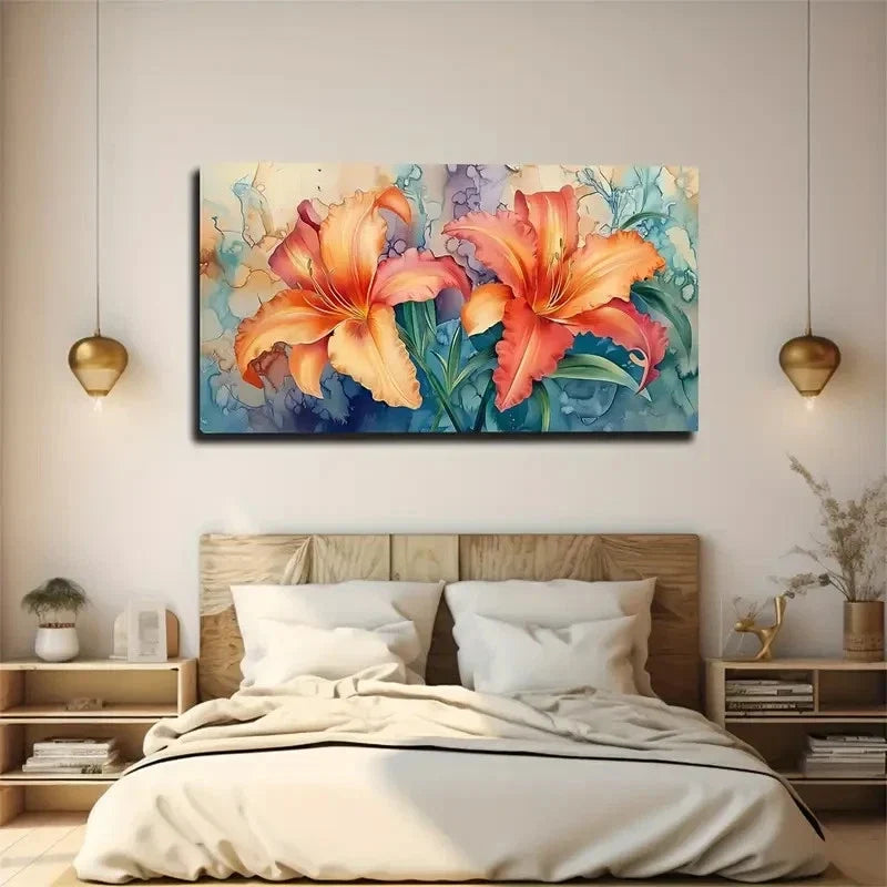 Vibrant Orange And Red Zinnias Wall Art Canvas Office Home Room Framed 80x45cm